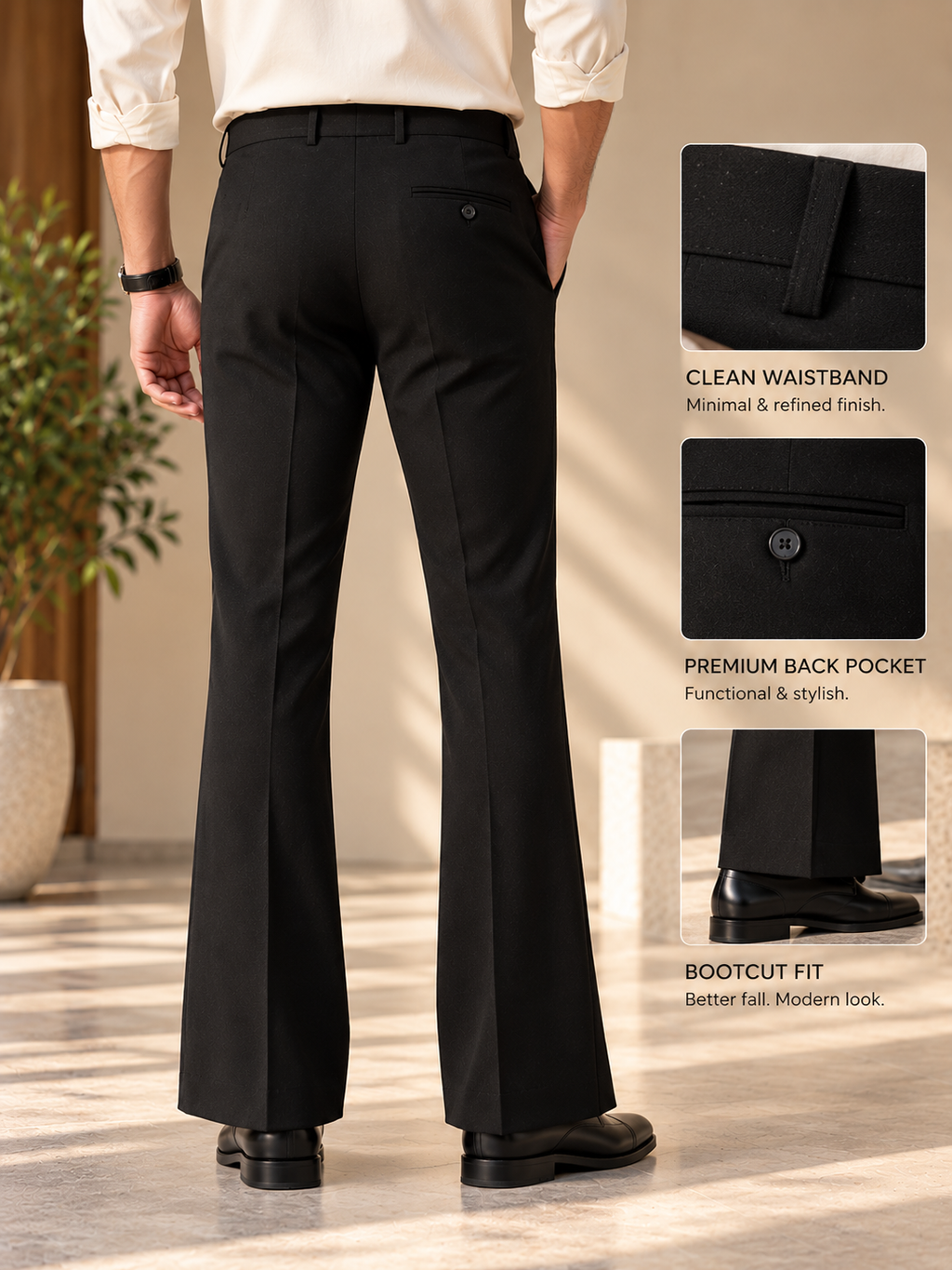 Black Bootcut Trousers | Premium Japanese Fabric