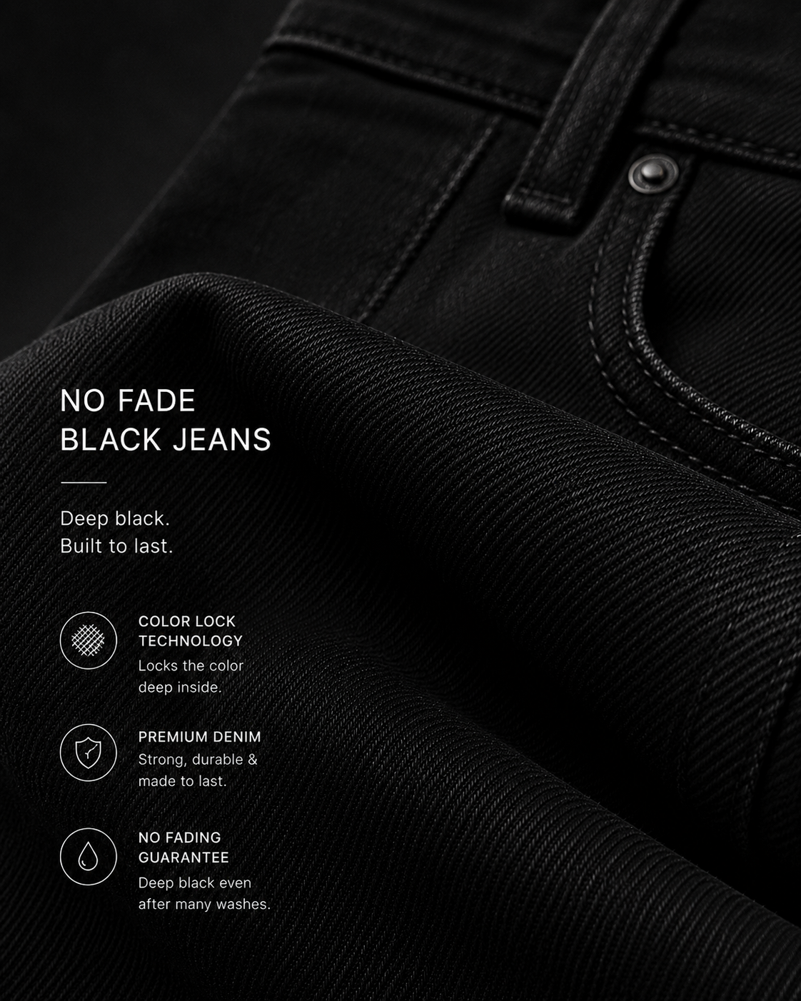 No Fade Black Jeans Stretch Denim with Color-Lock Technology | Regular Fit