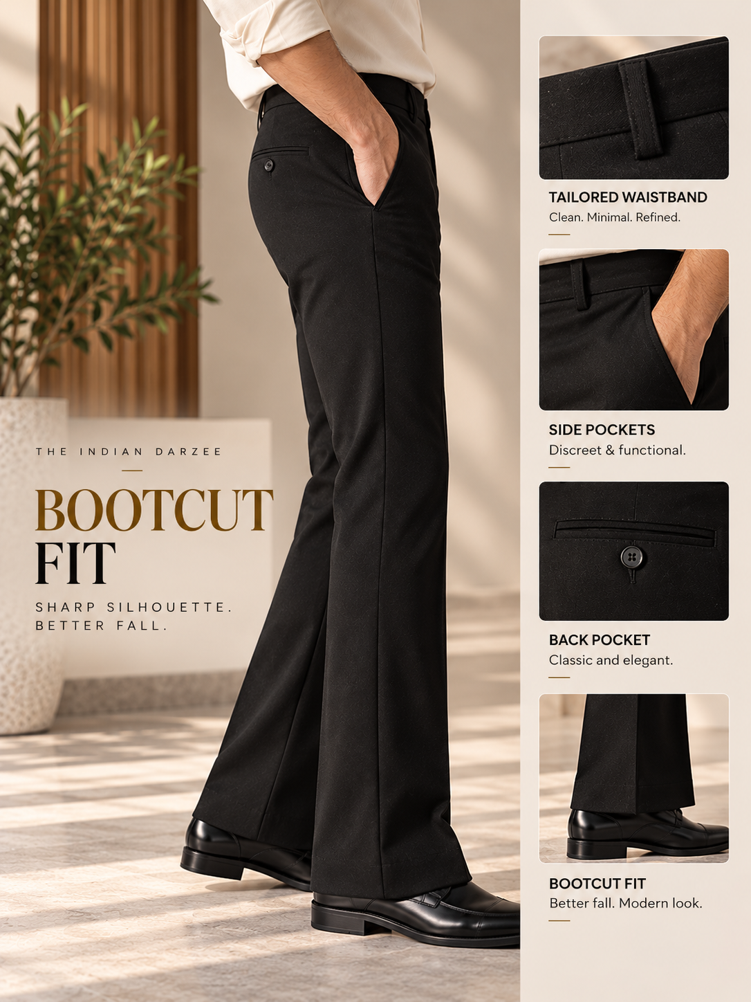 Black Bootcut Trousers | Premium Japanese Fabric