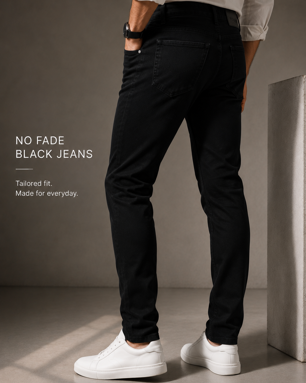 No Fade Black Jeans Stretch Denim with Color-Lock Technology | Regular Fit