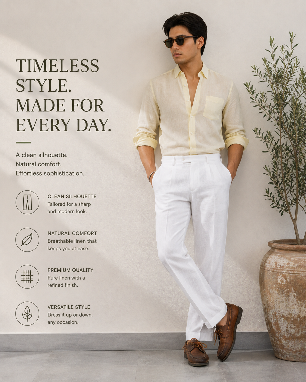 Men's White Pure Linen Trousers | Premium Linen Pants