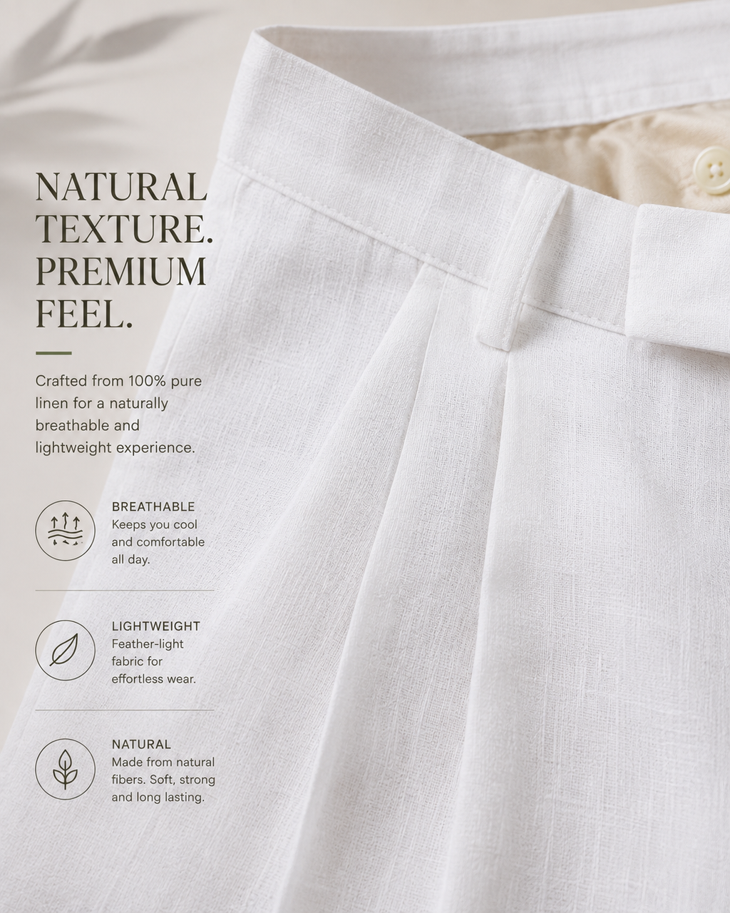 Men's White Pure Linen Trousers | Premium Linen Pants
