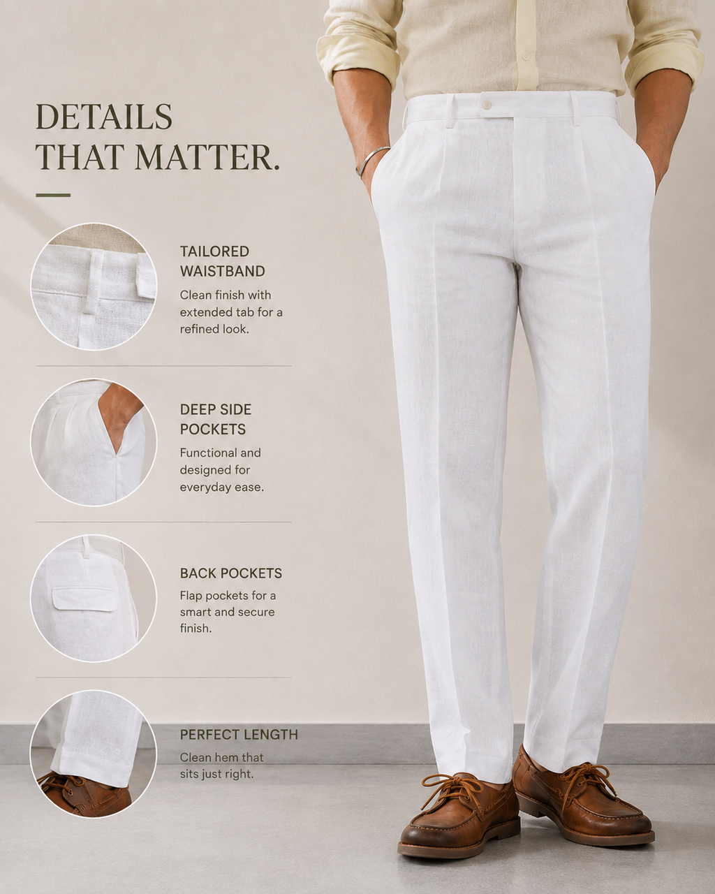 Men's White Pure Linen Trousers | Premium Linen Pants