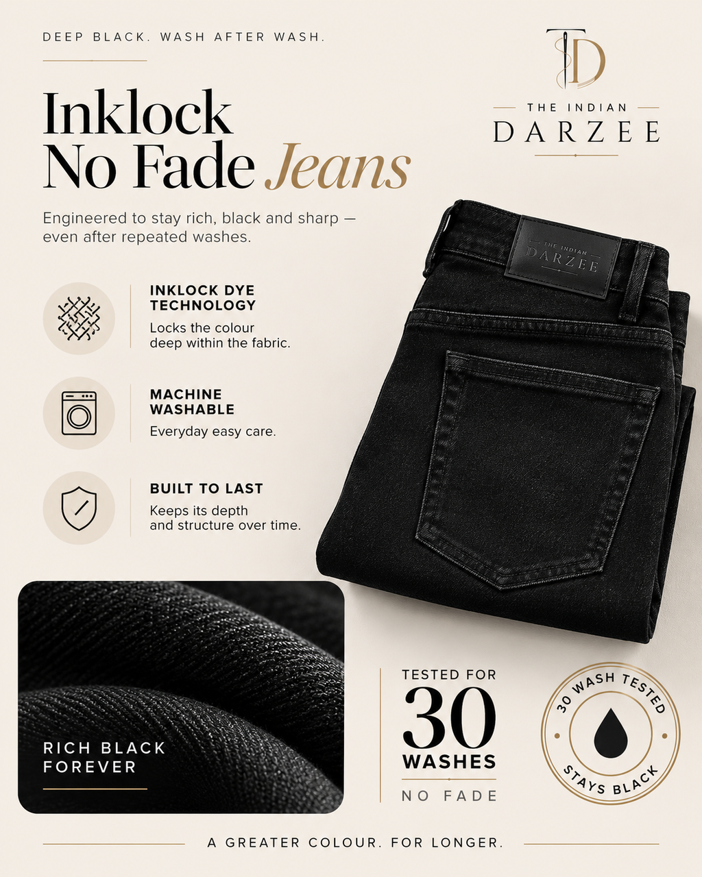 No Fade Black Jeans Stretch Denim with Color-Lock Technology | Regular Fit