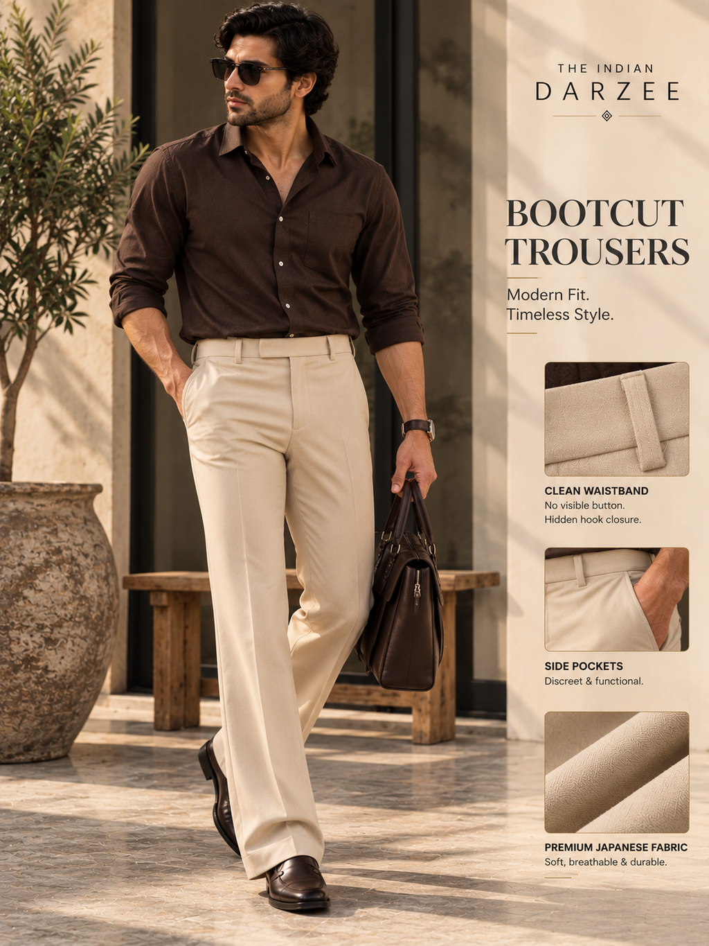 Beige Bootcut Trousers – Premium Japanese Fabric