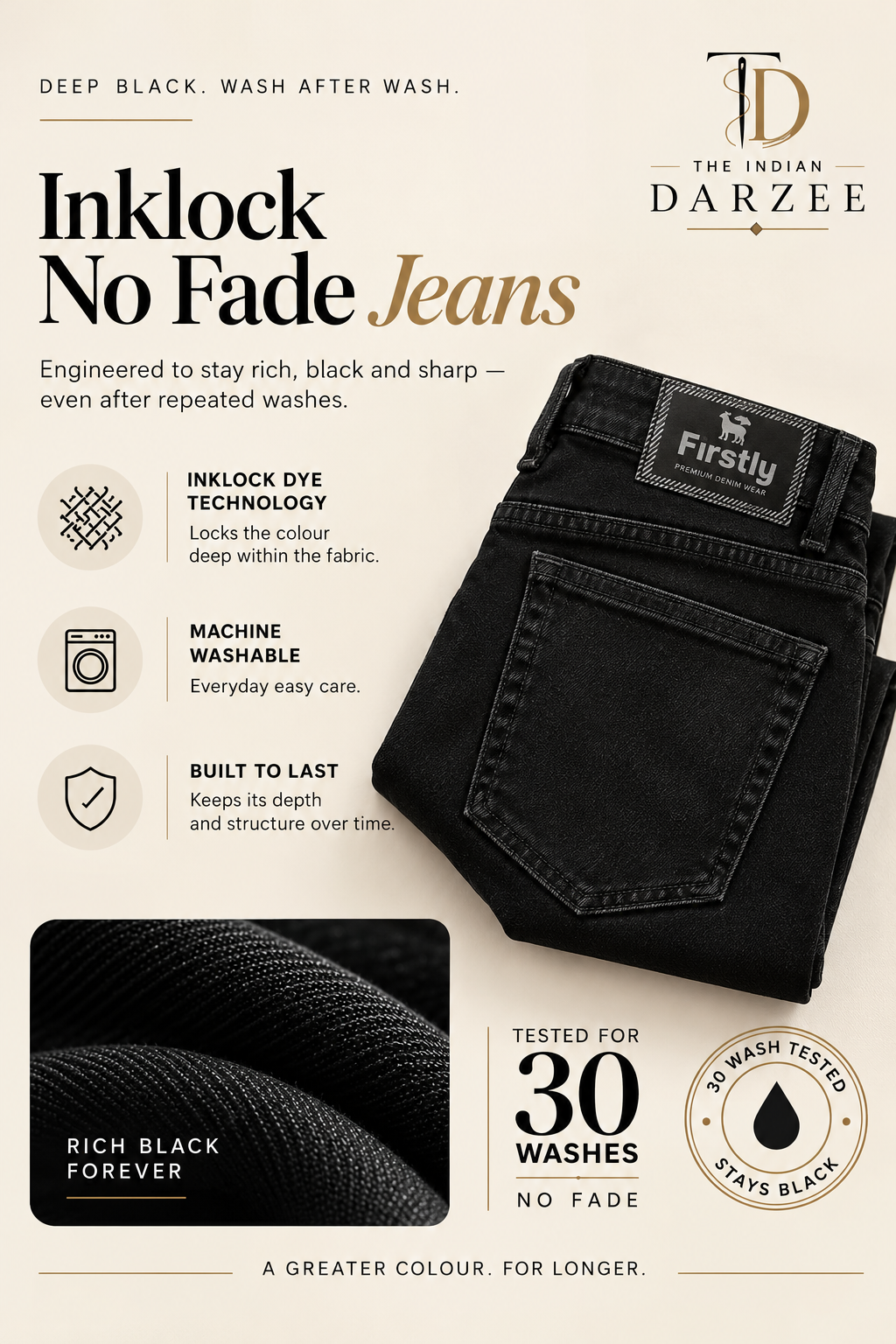 No Fade Black Jeans Stretch Denim with Color-Lock Technology | Regular Fit