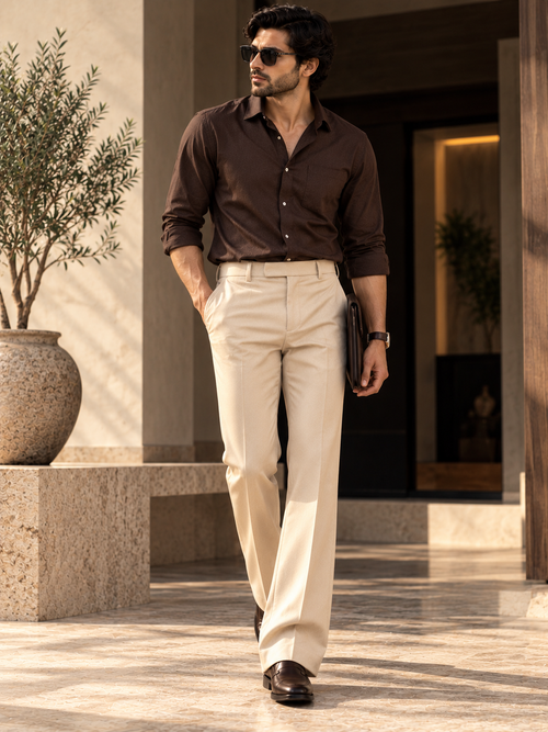 Beige Bootcut Trousers – Premium Japanese Fabric