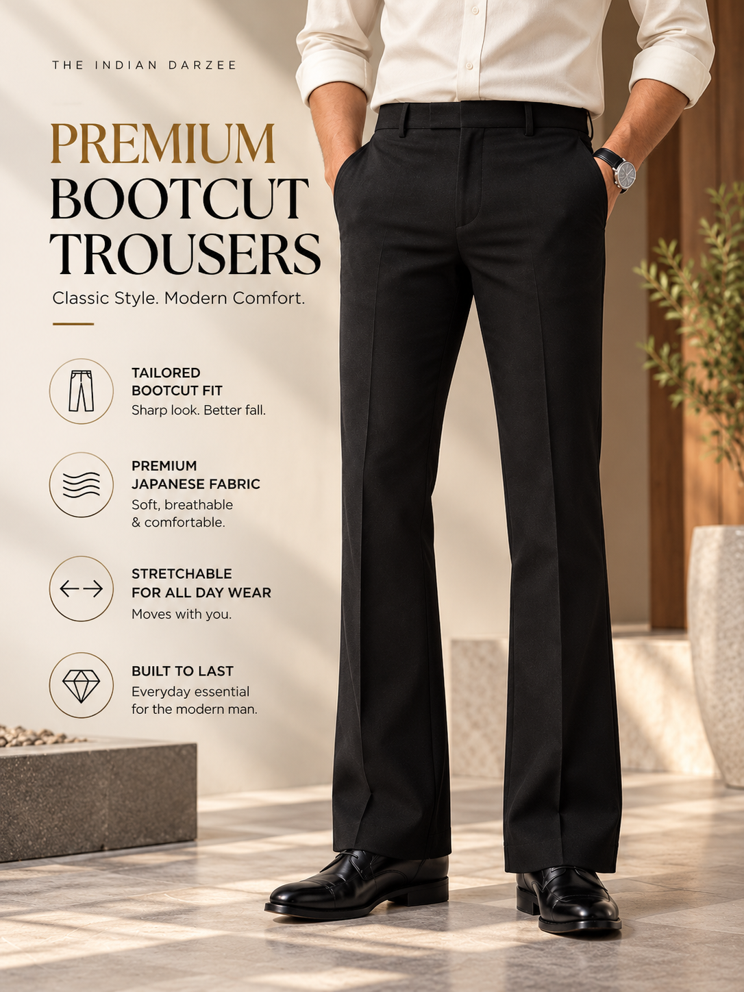 Black Bootcut Trousers | Premium Japanese Fabric
