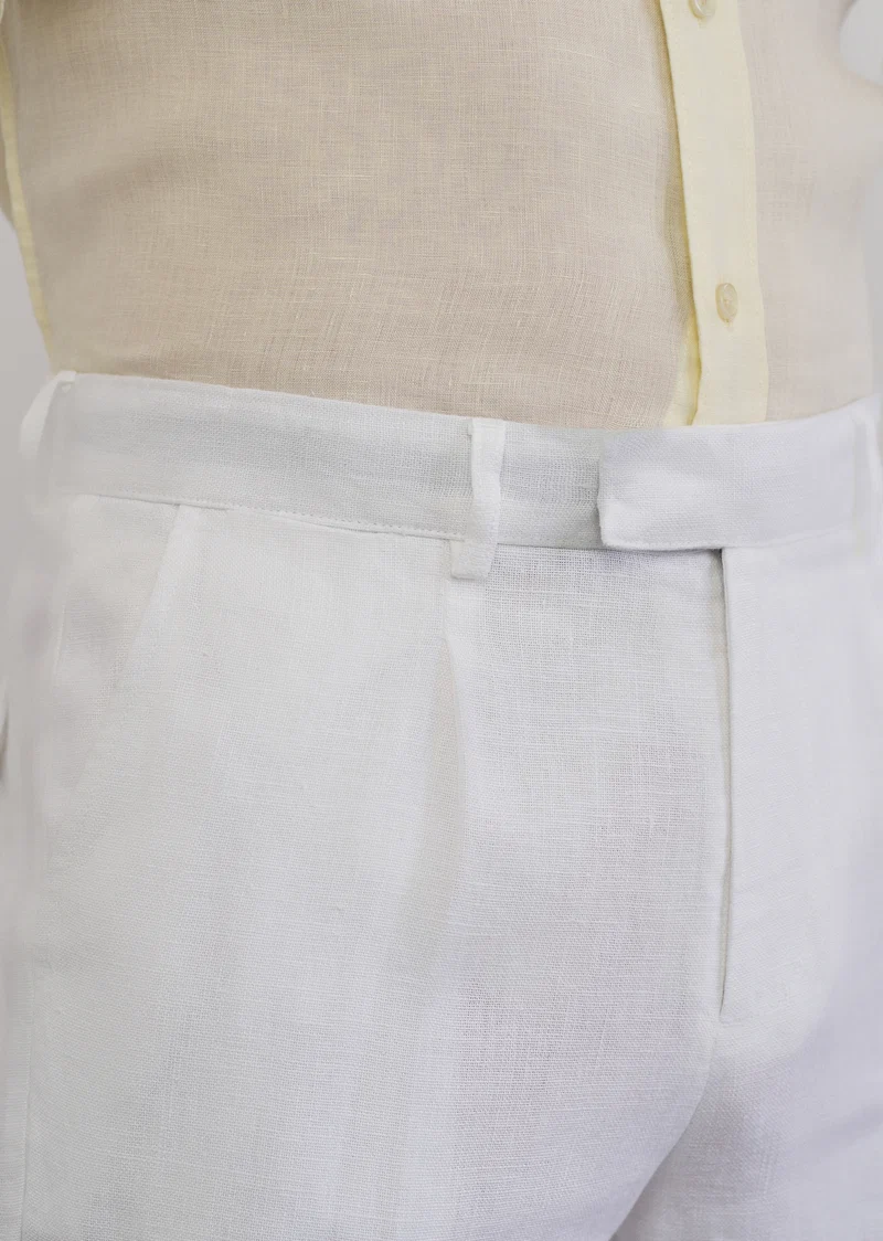 Men's White Pure Linen Pleated Trousers | Premium Linen Pants - Image 2