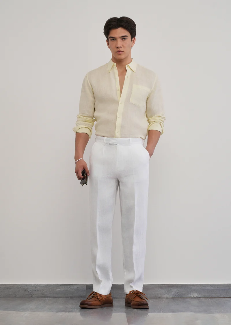 Men's White Pure Linen Pleated Trousers | Premium Linen Pants - Image 5