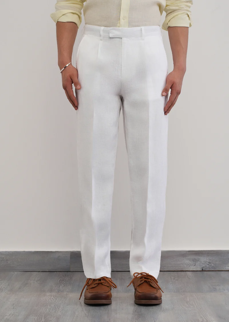 Men's White Pure Linen Pleated Trousers | Premium Linen Pants - Image 4